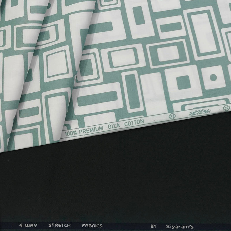 Pant Shirt Combo Pack Siyaram Lycra Hunter Green Pant Printed Giza Cotton Bottle Green Shirt Fabric