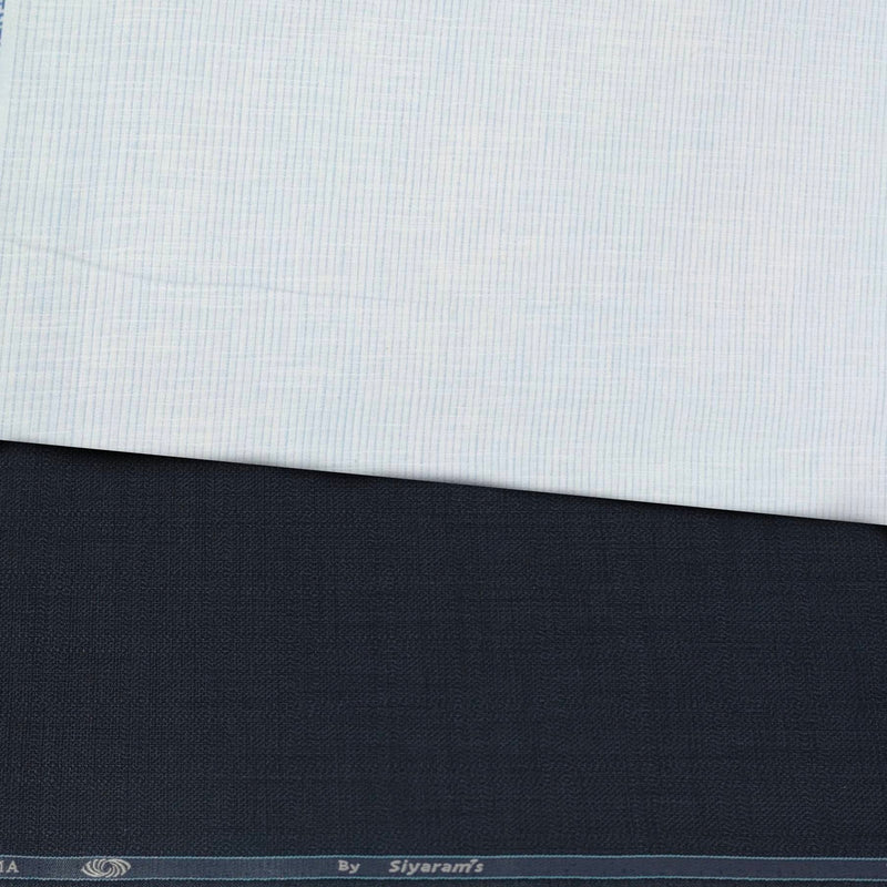 Pant Shirt Combo Pack Siyaram Space Blue Pant, Pin Lining Poly Cotton Blue N White Shirt Fabric