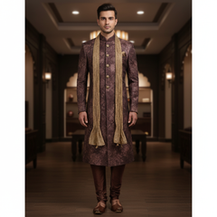 Achkan Fabric ManTire Velvet Fabric With Sequence Work Colour Coffee