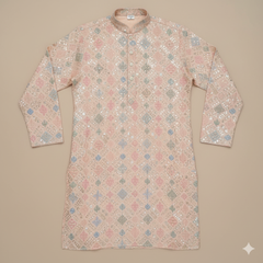 Kurta Fabric ManTire Designer Silk Embroidery Colour Peach Pink