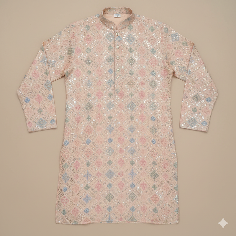 Kurta Fabric ManTire Designer Silk Embroidery Colour Peach Pink