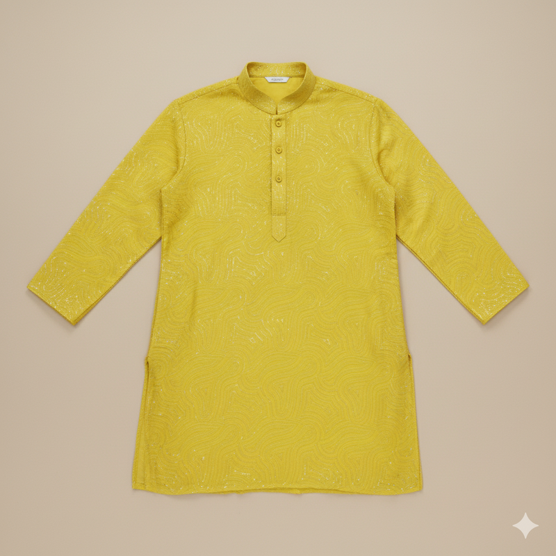 Kurta Fabric ManTire Designer Silk Embroidery Colour Golden Yellow