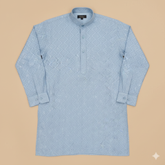 Kurta Fabric ManTire Designer Silk Embroidery Colour Blue