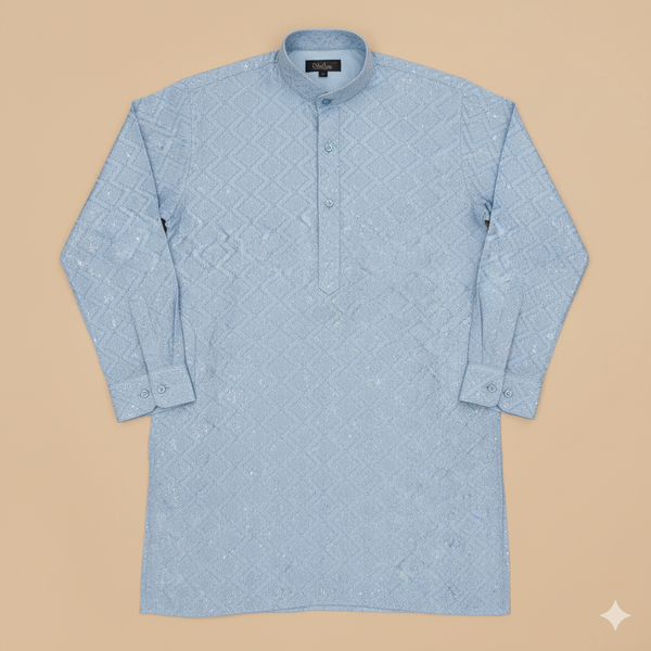 Kurta Fabric ManTire Designer Silk Embroidery Colour Blue