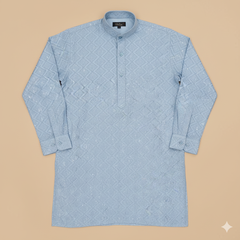 Kurta Fabric ManTire Designer Silk Embroidery Colour Blue