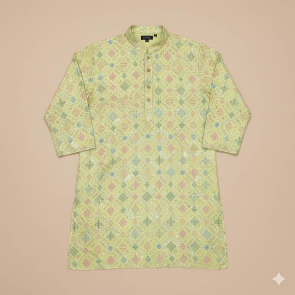 Kurta Fabric ManTire Designer Silk Embroidery Colour Mango Yellow