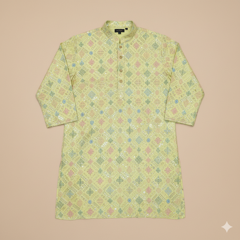 Kurta Fabric ManTire Designer Silk Embroidery Colour Mango Yellow