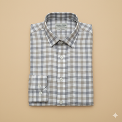 Shirt & Kurta Fabric Linen Club Pure Linen Check Colour Beige N Gingham Grey