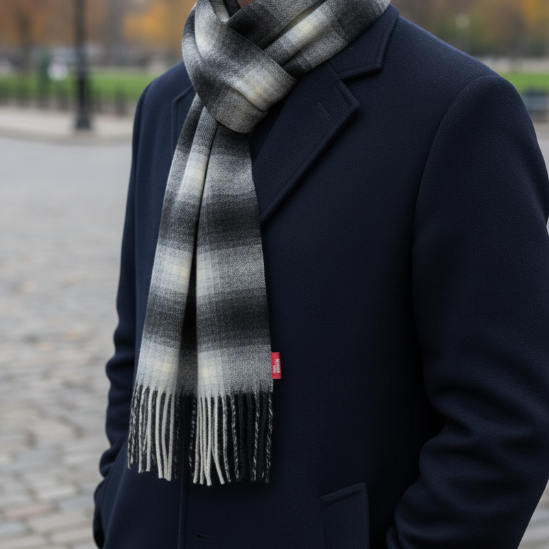 Raymond Pure Wool Muffler Colour Dull Black N Off White