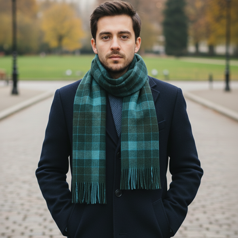 Raymond Pure Wool Muffler Colour Dark Green N Teal Blue