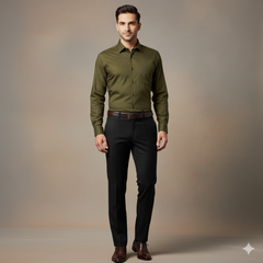 Pant Shirt Combo Pack Graviera Black Pant, Plain Poly Cotton Golden Brown Shirt Fabric