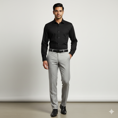 Pant Shirt Combo Pack Graviera Light Silver Pant, Plain Poly Cotton Black Shirt Fabric