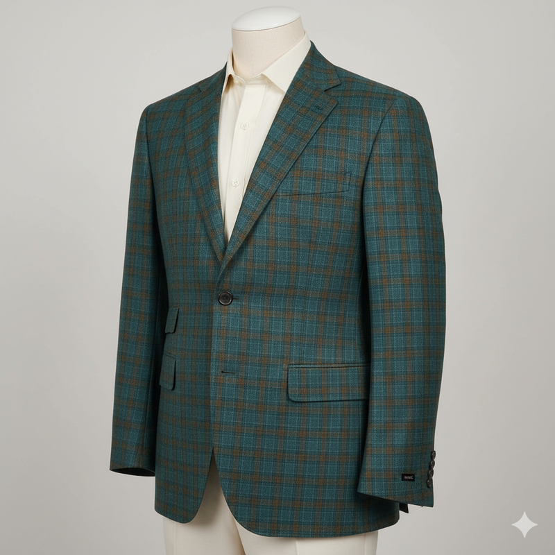 Tweed Blazer Fabric Raymond Wool Blended Check Colour Viridian Green