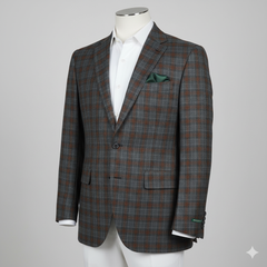 Tweed Blazer Fabric Raymond Wool Blended Check Colour Light Orange N Grey