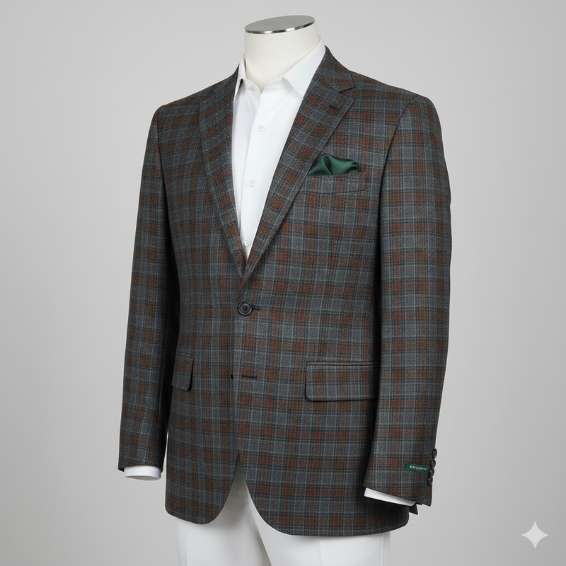 Tweed Blazer Fabric Raymond Wool Blended Check Colour Light Orange N Grey