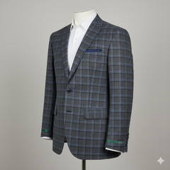 Tweed Blazer Fabric Raymond Wool Blended Broad Check Colour Grey N Blue