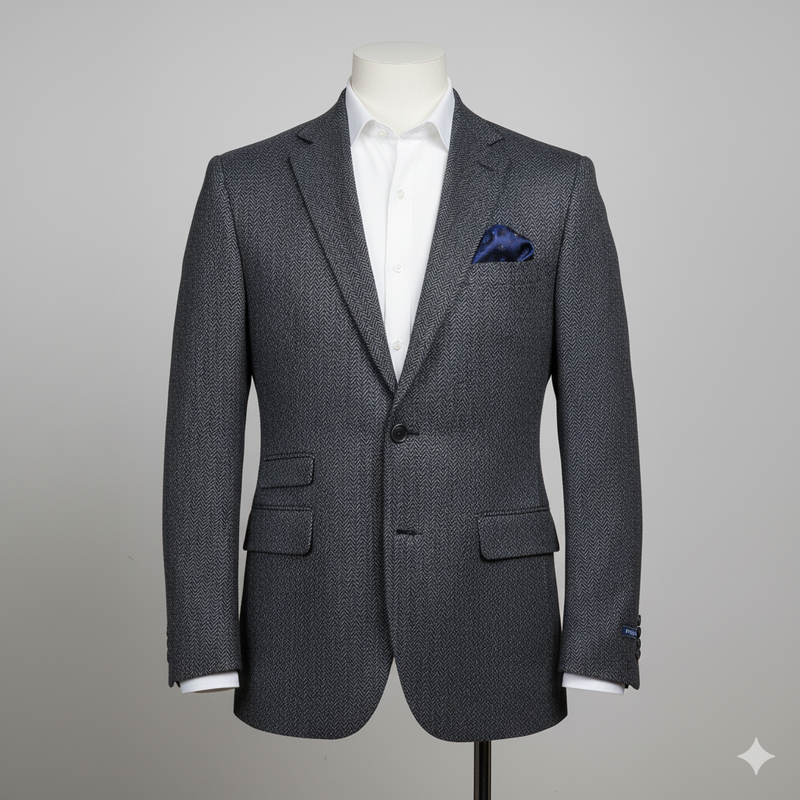 Tweed Blazer Fabric Raymond Wool Blended Herringbone Colour Grey