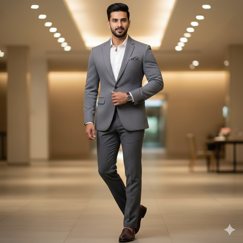 Blazer Fabric ManTire Italian Jacquard Colour Seal Grey