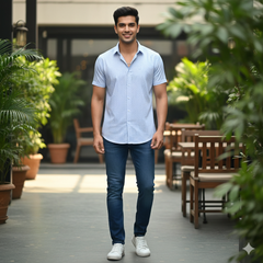 Shirt Fabric Raymond Giza Cotton Dotted Colour Blue N White