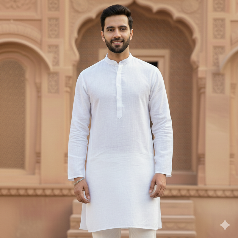 Linen Club Pure Linen 80Lea Premium Plain White Shirt n Kurta Pajama Fabric