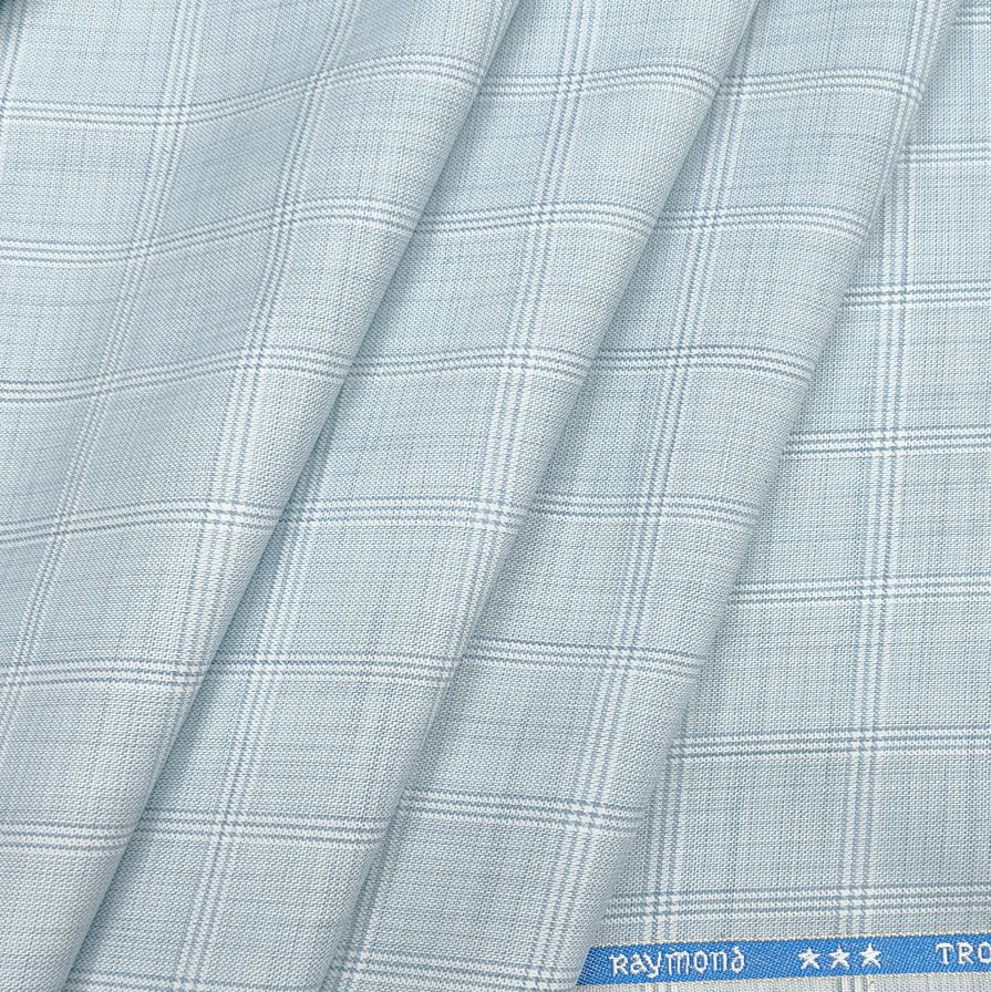 Raymond Men's Polyester Viscose Soft Check Unstitched Pant Fabric(Sea Blue)
