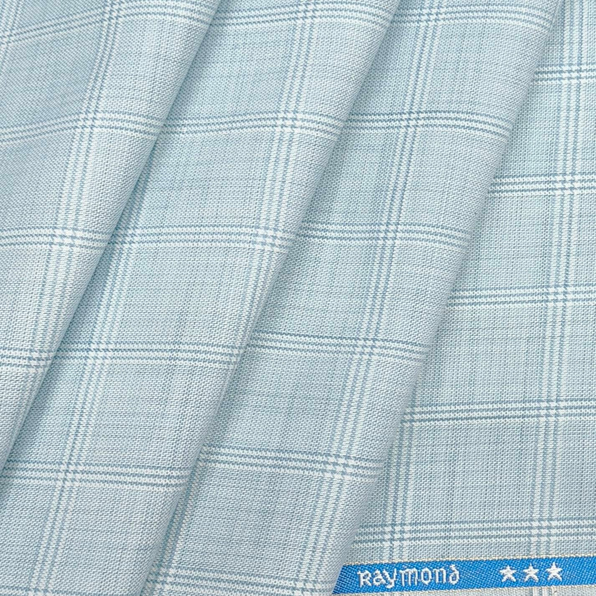 Raymond Men's Polyester Viscose Soft Check Unstitched Pant Fabric(Sea Blue)