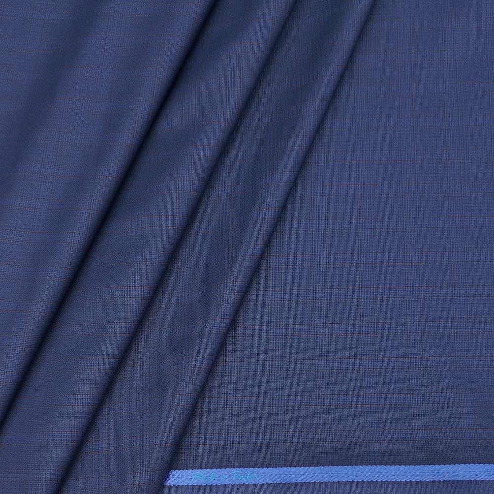 Reid n Taylor Men's Premium check unstitched Pant Fabric (Blue)