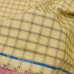 Siyaram Men's Poly Cotton Check Wrinkle Free Shirting Fabric (Mustard Yellow)