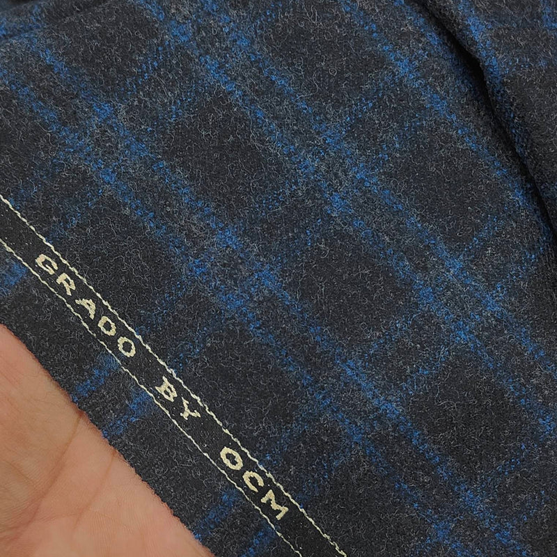 OCM 100% Fine Count Wool Check Tweed Blazer Fabric Colour Black
