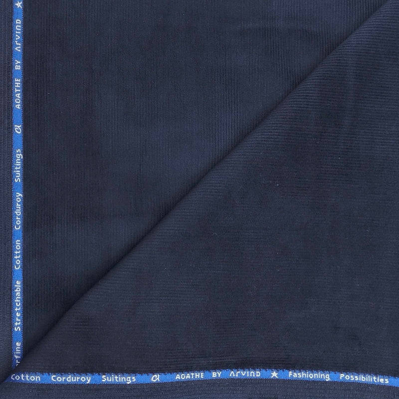 Arvind Pure Cotton stretchable Corduroy Trouser Fabric Colour Dark Blue