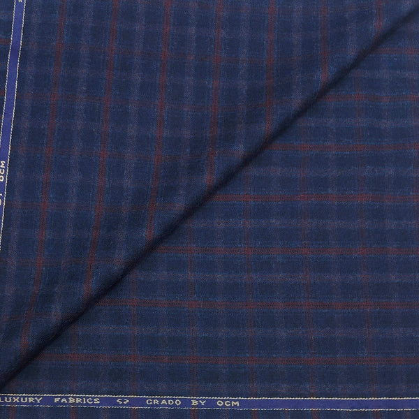 Blazer Fabric OCM 100% Wool Broad Check Tweed Colour Admiral Blue