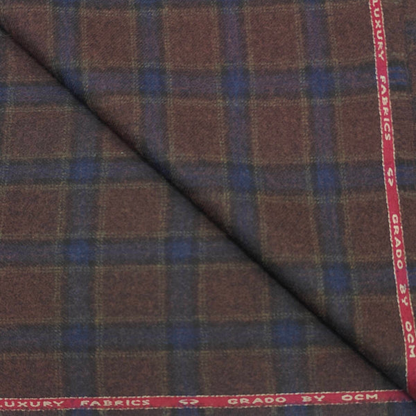 Blazer Fabric OCM 100% wool Check Tweed Colour High Brown
