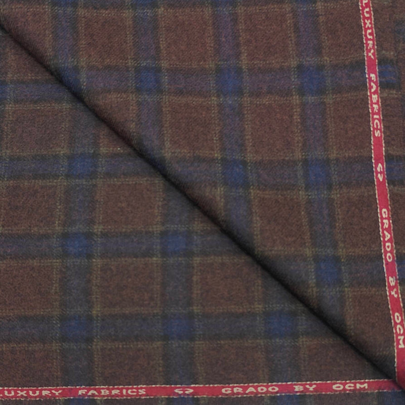 Blazer Fabric OCM 100% wool Check Tweed Colour High Brown