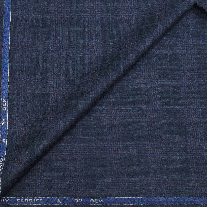 Blazer Fabric OCM 100s count 100% Wool Check Tweed Colour Dull blue