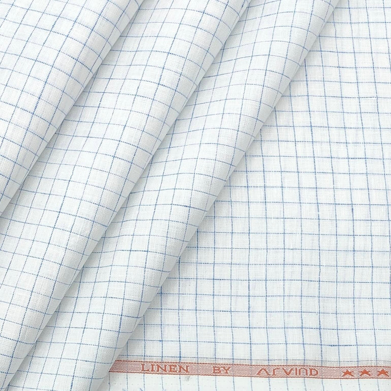 Shirt Fabric Arvind Pure Linen 60 Lea Pin Check colour Blue