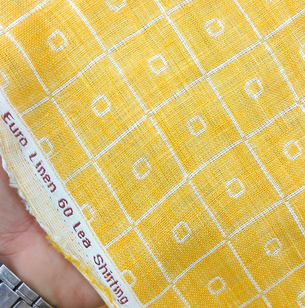 Solino 60 LEA Pure Linen Butta Shirt n Kurta Fabric Colour Mango Yellow