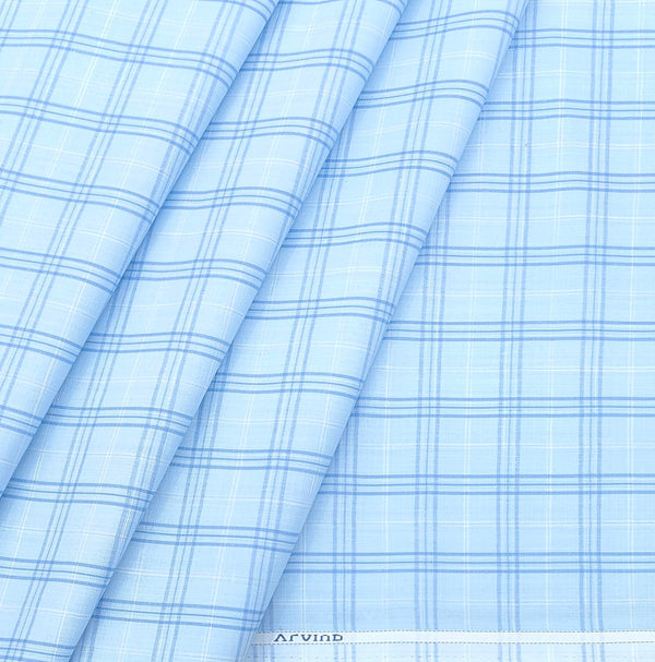 Shirt Fabric Arvind Cotton Blended Check Colour Pacific Blue