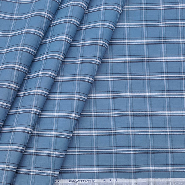 Shirt Fabric Raymond Blended Broad Check Colour Aegean Blue