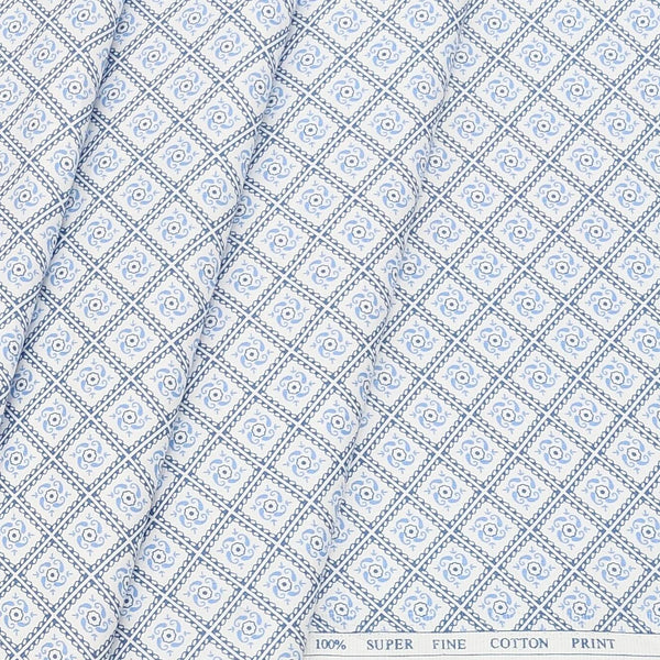 Shirt Fabric ManTire Giza Cotton Printed Colour Ice Blue