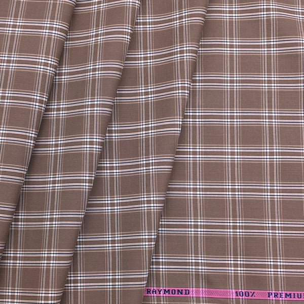 Shirt Fabric Raymond 100% Cotton Broad Check Colour Brown Bear