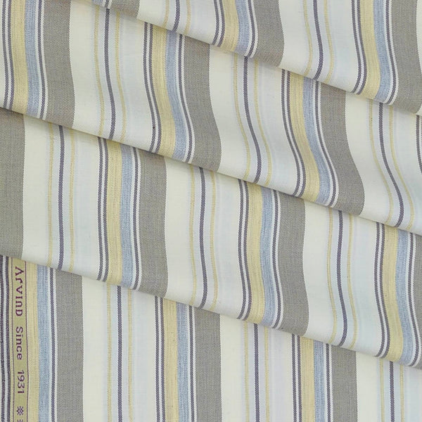 Shirt Fabric Arvind Giza Cotton Broad Patta Colour Peach Yellow N Grey
