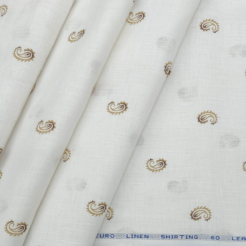 Shirt n Kurta Fabric Solino Pure Linen 60 Lea Printed colour White