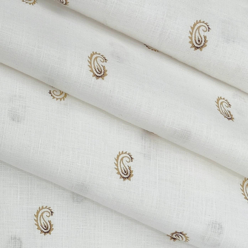 Shirt n Kurta Fabric Solino Pure Linen 60 Lea Printed colour White