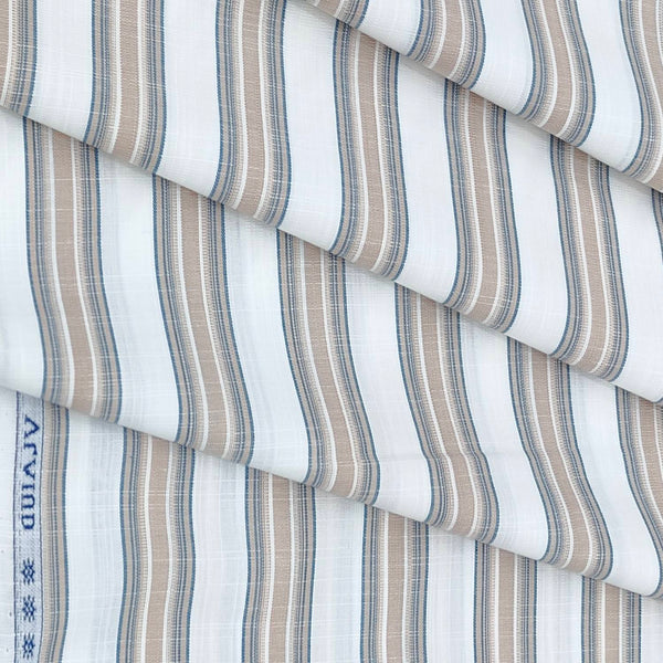 Shirt Fabric Arvind Giza Cotton Broad Lining Colour Light Brown N White