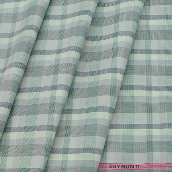 Shirt Fabric Raymond 100% Cotton Check Colour Light Greenish Grey