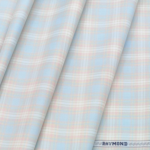 Shirt Fabric Raymond 100% Cotton Mix Check Colour Light Blue N Off White
