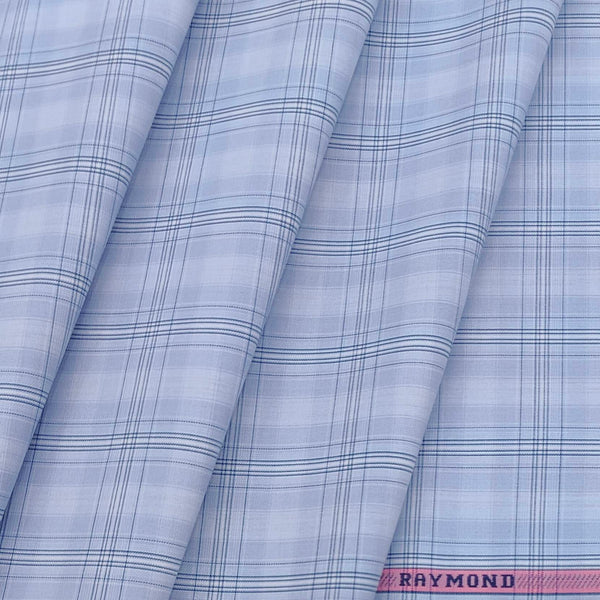Shirt Fabric Raymond 100% Cotton Broad Check Colour Light Blue