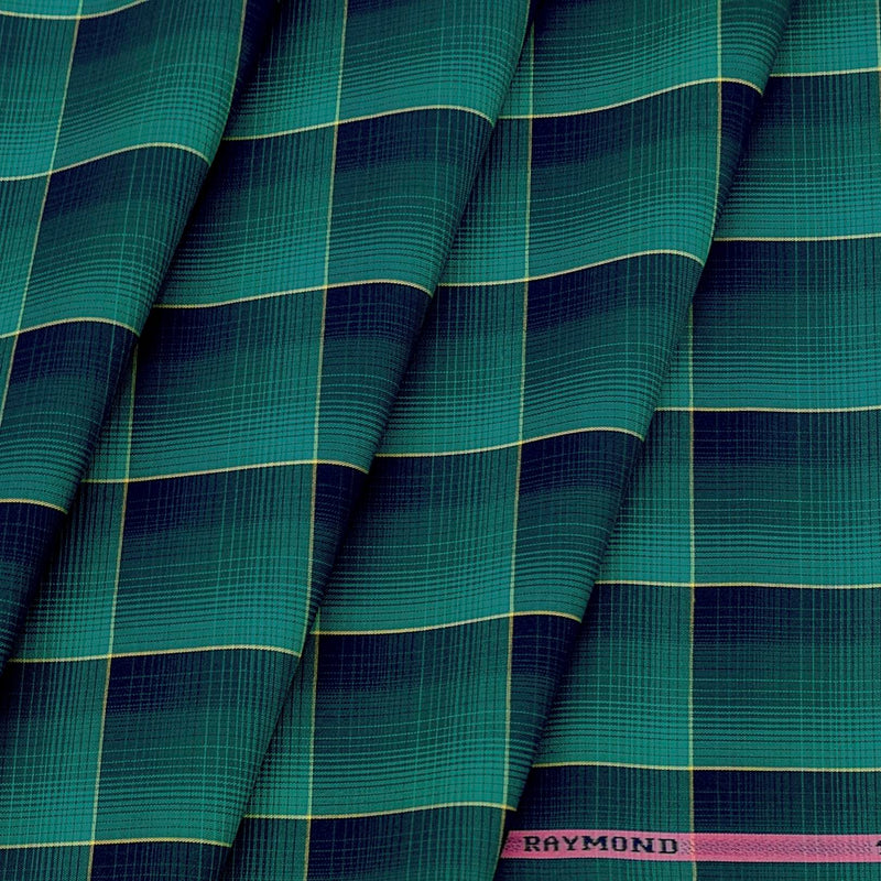 Shirt Fabric Raymond 100% Cotton Broad Check Colour Midnight Blue N Teal Green