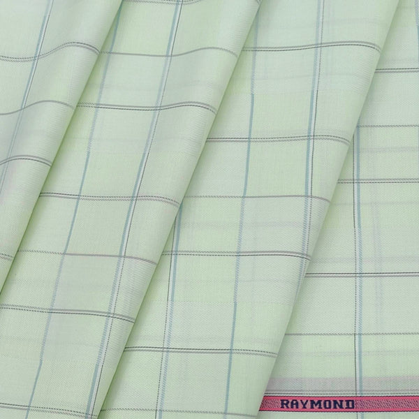 Shirt Fabric Raymond 100% Cotton Broad Check Colour Light Green N Off White