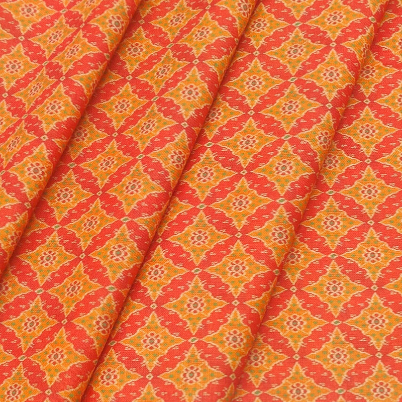Shirt Fabric ManTire Polyester Viscose Digital Printed Color Candy Red N Light Orange
